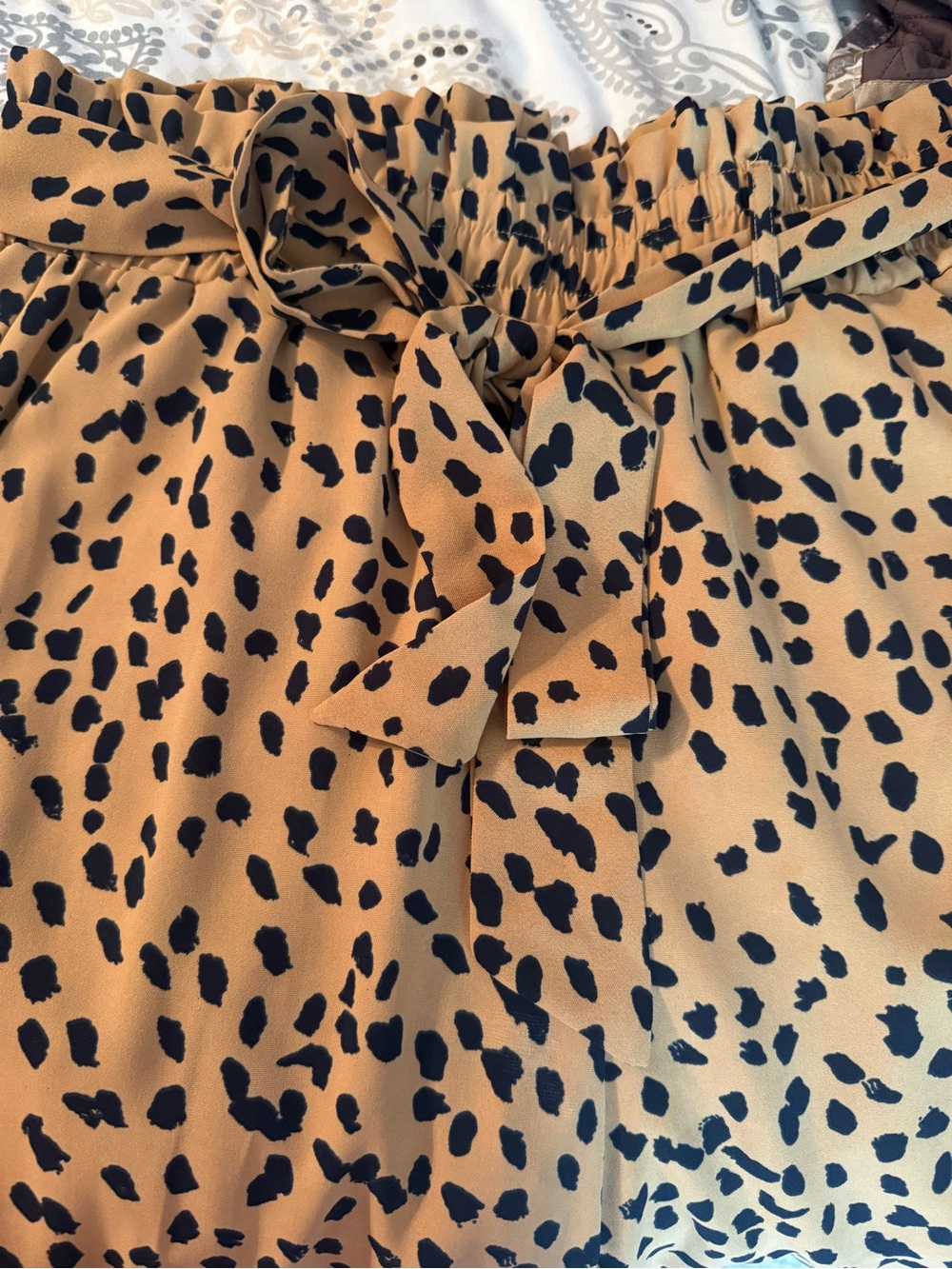Leopard Print Wide Leg Pants with Paperbag Waist - Tan/Black